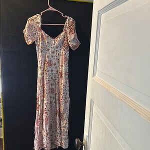 Pink Maxi Sundress with Puff Sleeves for Wedding Guest